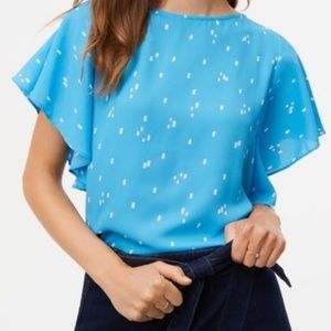 NWT LOFT Beautiful Blue, White Speckled/Dotted Low Back Blouse XXS